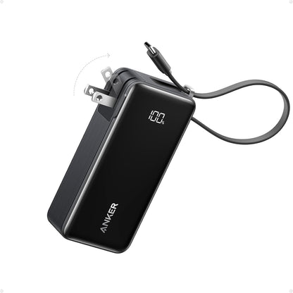 ANKER Nano 3-in-1 Power Bank, Foldable AC Plug, 10,000mAh, 30W Two-Way Fast Charging, Built-in Lightning Cable (Not for iPhone 16/15 Series), Compatible with iPhone 14 Series, AirPods, and More