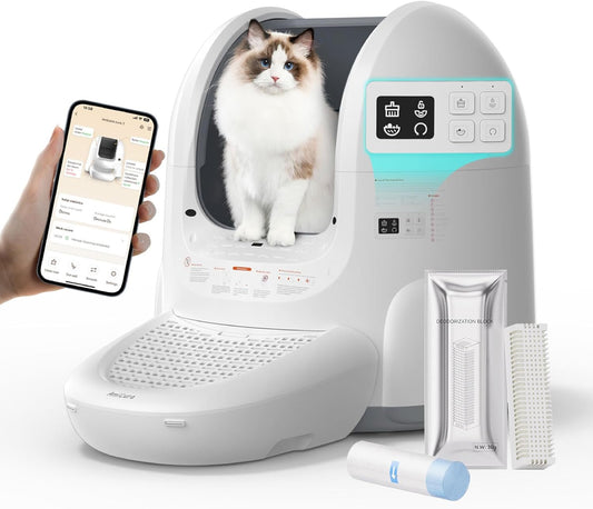 Amicura Automatic Cat Litter Box, Self Cleaning, 360-Degree Detection Smart Anti-Pinch, App Control, Odor-Proof, 65L Extra Large Open-top Cat Litter Box, Ultra Quiet Cat Toilet