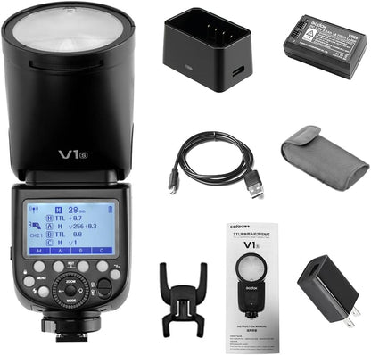 Godox V1S Professional Camera Flash Speedlite Speedlight Round Head Wireless 2.4G Fresnel Zoom Compatible with Sony Cameras for Wedding Portrait Studio Photography