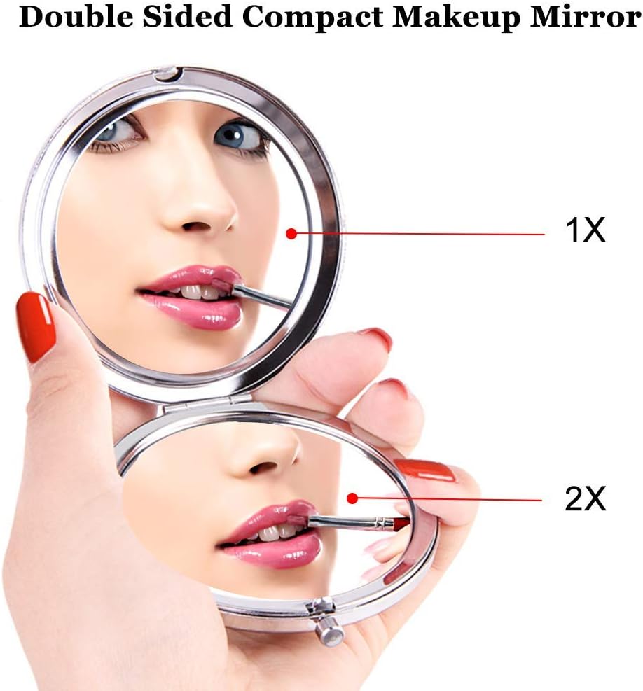 Compact Crystal Pocket Makeup Mirrors Set - Letter Mirror and Love Knot Bracelets for Bachelorette Party, Bridesmaid Proposal, Wedding Gifts (Champagne-B)