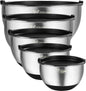 Mixing Bowls Set of 5, Wildone Stainless Steel Nesting Mixing Bowls with Lids, Measurement Lines & Silicone Bottoms, Size 8, 5, 3, 2, 1.5 QT, Non-Slip & Stackable Design, Great for Mixing and Prepping