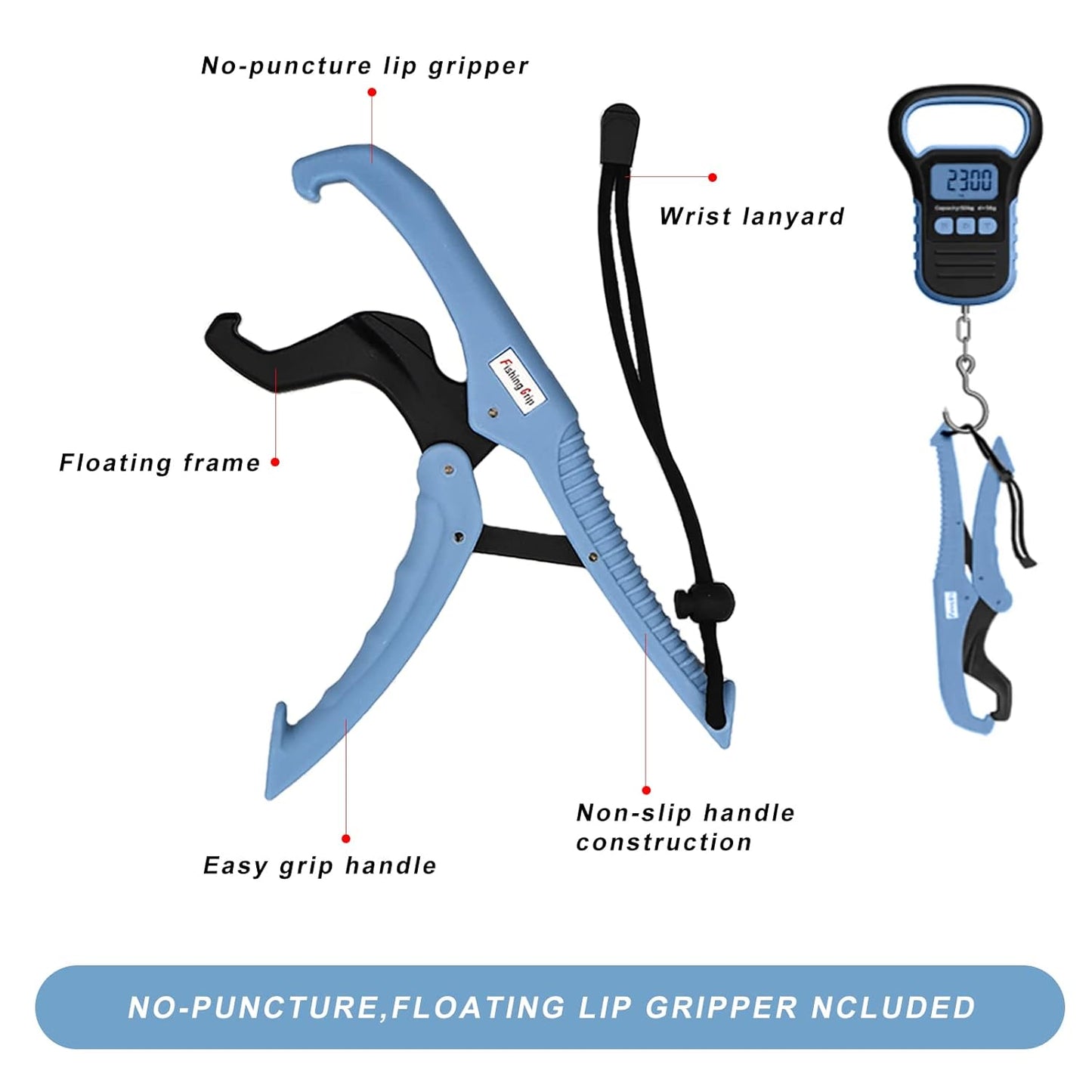 UNIWEIGH Digital Fish Scale Luggage Scale with Fish Lip Gripper, Backlight LCD Display 110lb/50kg Electronic Balance Digital Fishing Postal Hanging Hook Luggage Scale 2 AAA Batteries Included