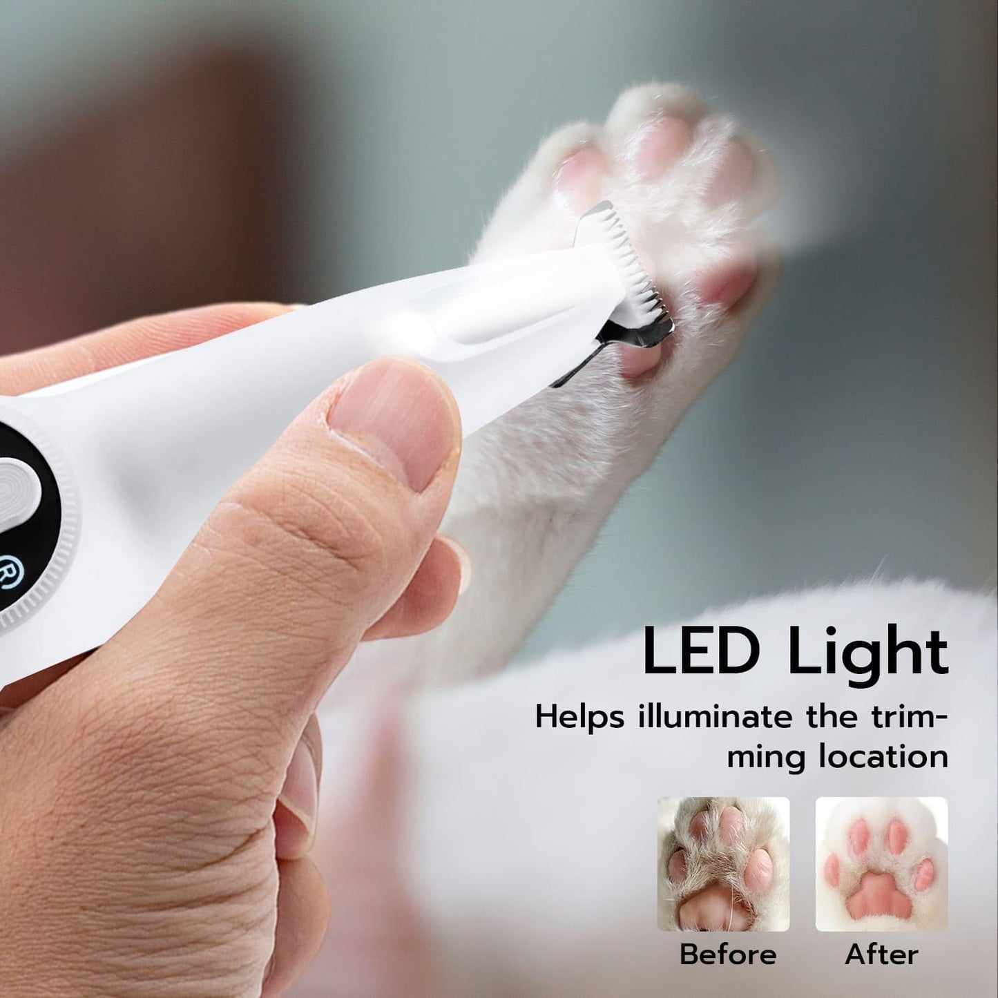 Mcbazel 2 in 1 Dog Paws Trimmer Nail Driller for Pet, Electric Dog Nail Grinder Low Noise Pet Paws Grooming Trimmer with LED Light for Eyes, Ears and Face