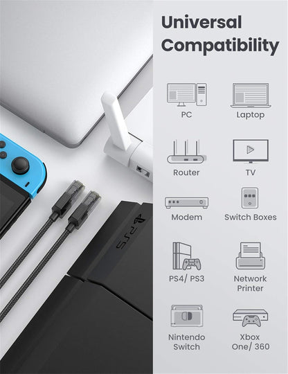 UGREEN Cat 6 Ethernet Cable Braided Cat6 Gigabit High Speed 1000Mbps Internet Cable RJ45 Shielded Network LAN Cord Compatible for PC PS5 PS4 PS3 Xbox Smart TV Router 15FT