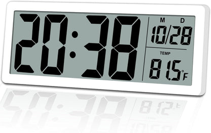 QINYUNE Digital LCD Wall Clock Easy to Set, 8.5 Inch LCD Screen with Time/Date/Temperature Display,Simple Digital Desk Clock with 12/24H for Bedroom Living Room Office