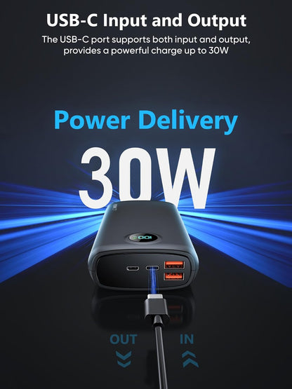 Portable Charger with Built in Cable Power Bank 40000mAh PD 30W Fast Charger Battery Pack Built-in Type-C/iOS Cable and Flashlight Compatible with iPhone Samsung Google iPad etc