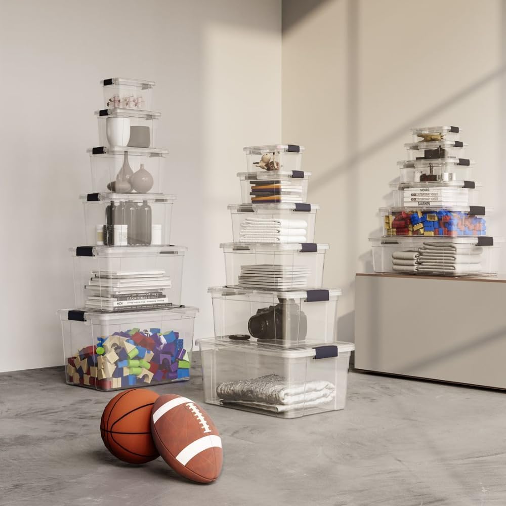 Superio Storage Bins with Lids- 3 Pack, 1.85 Qt Clear Boxes for Organizing, Stackable Plastic Containers- BPA Free, Non-Toxic, Odor Free, Organizer for Home, Office, Dorm