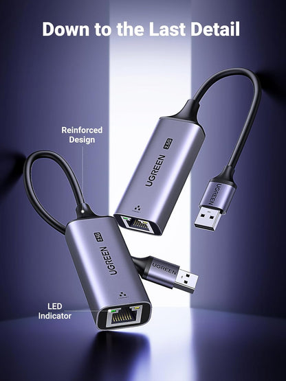 UGREEN USB to Ethernet Adapter 2.5Gb, Aluminum, USB 3.0 to RJ45 Computer Network Internet LAN Ethernet Dongle for Laptop, Compatible for MacBook Air/Pro, XPS, Windows, macOS