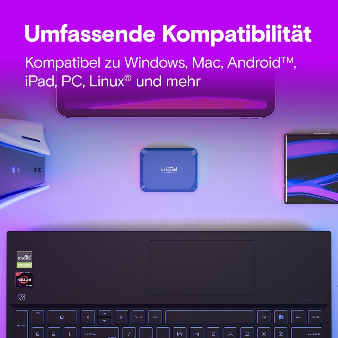 Crucial X10 4TB Portable SSD, Up to 2,100MB/s, USB 3.2 USB-C, External Solid State Drive, Compatible with Windows, Mac & Android, Durable Storage for Games, Photos & Files, Blue - CT4000X10SSD9-02