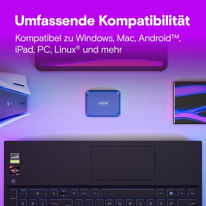 Crucial X10 4TB Portable SSD, Up to 2,100MB/s, USB 3.2 USB-C, External Solid State Drive, Compatible with Windows, Mac & Android, Durable Storage for Games, Photos & Files, Blue - CT4000X10SSD9-02