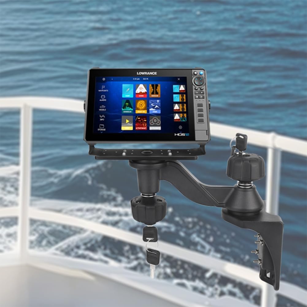 Strg Fish Finder Mount with Lock for Boat, Kayak Fish Finder Swing Mount Marine Electronics Mounts with Rectangular Plate Compatible with Scotty Garmin Lowrance Humminbird and More Depth Finder