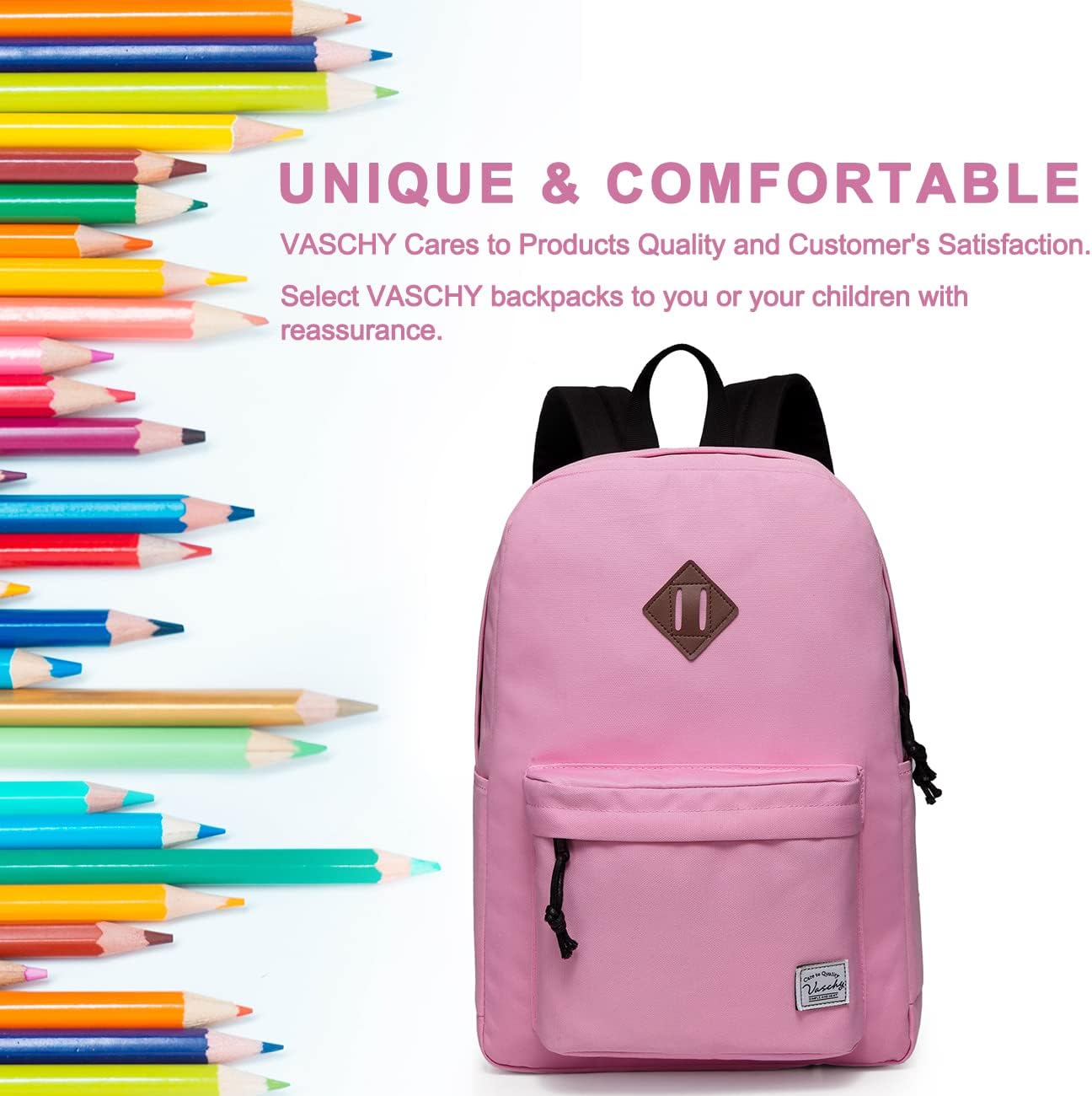 School Backpack for Kids, VASCHY Lightweight Water Resistant Casual Schoolbag Daypack for Men Women Teen Boys Girl Bookbag