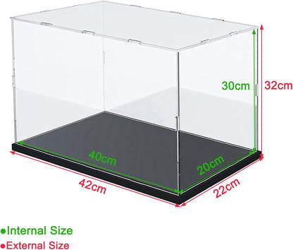 Thickened Clear Acrylic Display Case for Lego 10330 43268 76450 42170 10295 10353 Collectibles, Transparent Box Dustproof Protection with Wood-Plastic Base & String Light, Black Inside 40x20x20cm