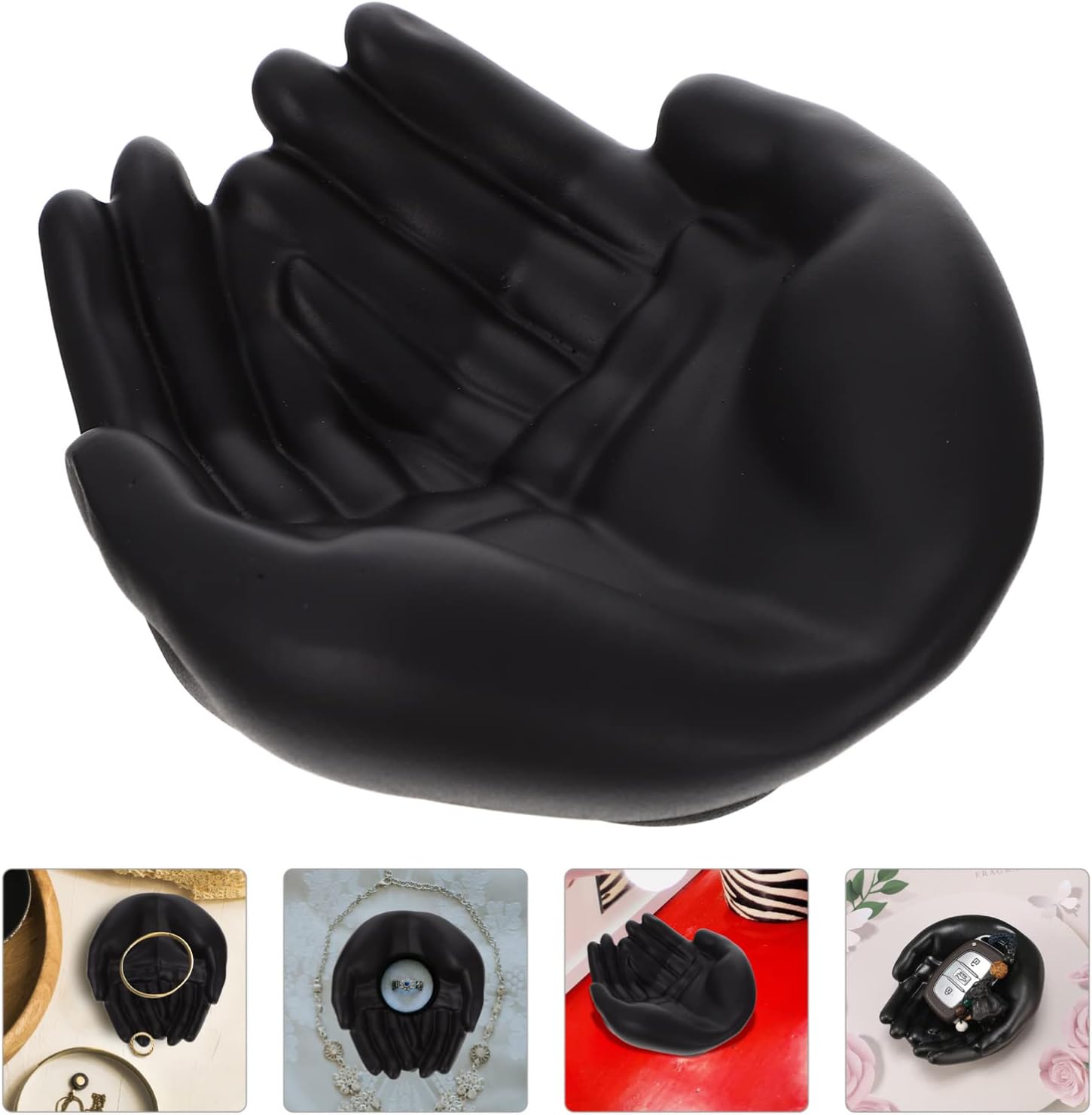 Black Palm Jewelry Organizer Tray | Resin Jewelry Storage Plate | Rings Necklace Bracelet Holder | Desktop Decor | Home Office Organizer - PuriLite