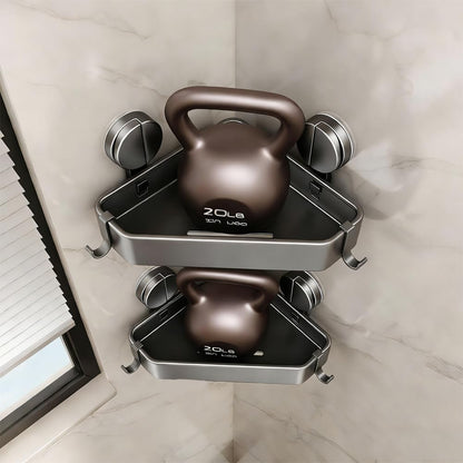 2Pcs Corner Shower Caddy No Drill Rustproof Aluminum Space-Saving Strong Suction Cup Diamond Design Bathroom Shelf Organizer, with 4 Hooks Bathroom Shampoo Holder