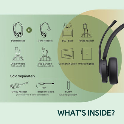 Yealink WH64 Pro DECT& Bluetooth Wireless Headset, 3.5" Touchscreen Teams, Mono Headphones, 606 ft Range,3X Noise Cancelling Mic, 26H Calls Office Work Single Ear Headsets for DeskPhone,Laptop,Mobile