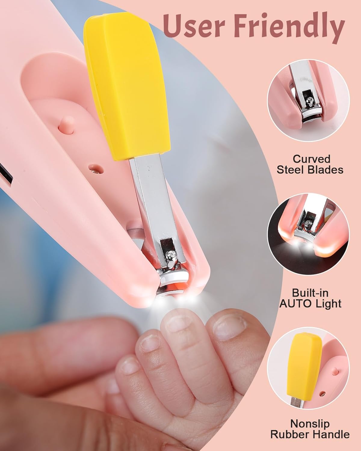 Lictin 15 in 1 Baby Nail File Electric, Gentle Baby Nail Trimmer Rechargeable, Baby Nail Clippers with Auto Light, 10 Replacement Grinding Heads, Baby Nail Kit for Newborn, Infant, Toddler