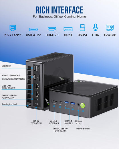 GMKtec Mini PC Gaming, K6 AMD Ryzen 7 7840HS Dual NIC LAN 2.5Gbps Desktop Computer, 32GB DDR5 (16GB*2) 1TB PCIe4.0 SSD, USB4.0, HDMI, DP, USB-C, WiFi 6E, BT 5.2