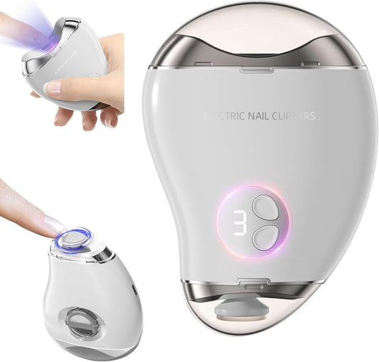 Electric Nail Clipper with 3 Speed Levels 2 in 1 Electric Polishing Automatic Nail Clippers Automatic Electric Nail Clipper with Polishing Toe Nail Clippers for Thick Nails for Seniors (White)