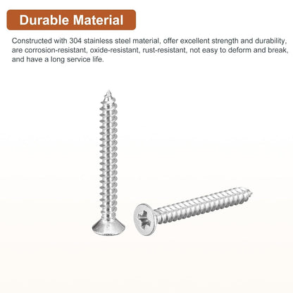 DTGN 100Pcs #6x1/2 Flat Head Wood Screws, 304 Stainless Steel Phillips Self Tapping Screws - Good for Woodworking, Furniture - Silver
