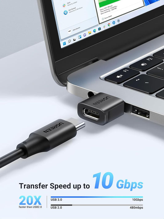 UGREEN USB to USB C Adapter 2 Pack, 10Gbps USB C Female to USB Male Adapter Type C Car Charger Converter for iPhone 15 Pro Max, Galaxy S24 S23, Pad Air Mini, Car Play, Black - PuriLite