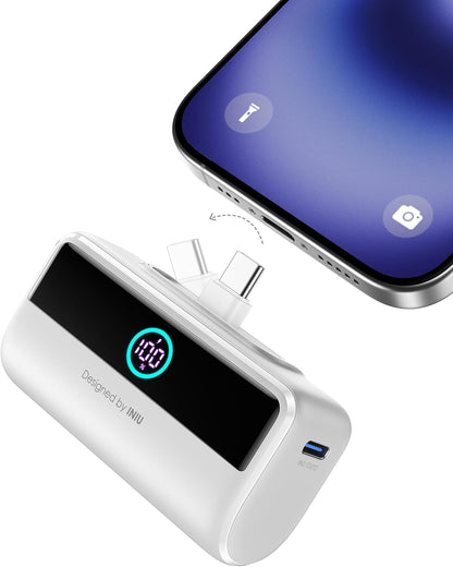 INIU Compact Portable Charger, 5500mAh Power Bank with Build-in USB-C Connector, 22.5W PD Fast Charging Powerbank, Family Flight Cruise Ship Essential Phone Charger for iPhone 16 15 Samsung, Orange