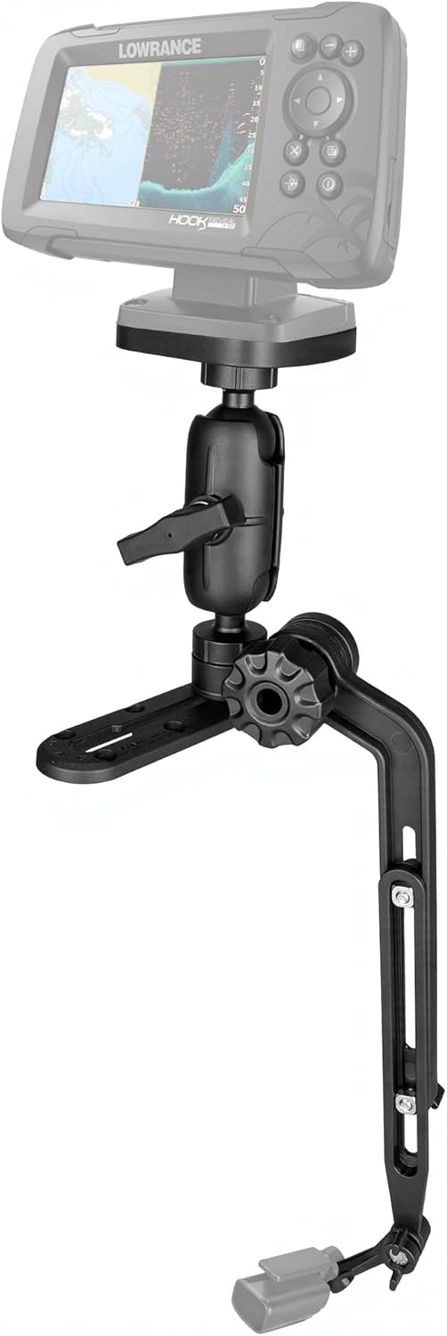 Velpaw 1.5" Ball Kayak Fish Finder Mount with Transducer Mounting Arm, Marine Electronic Mount Plate with Low Profile Track, Compatible with RAM Mounts, Scotty, Lowrance, Garmin