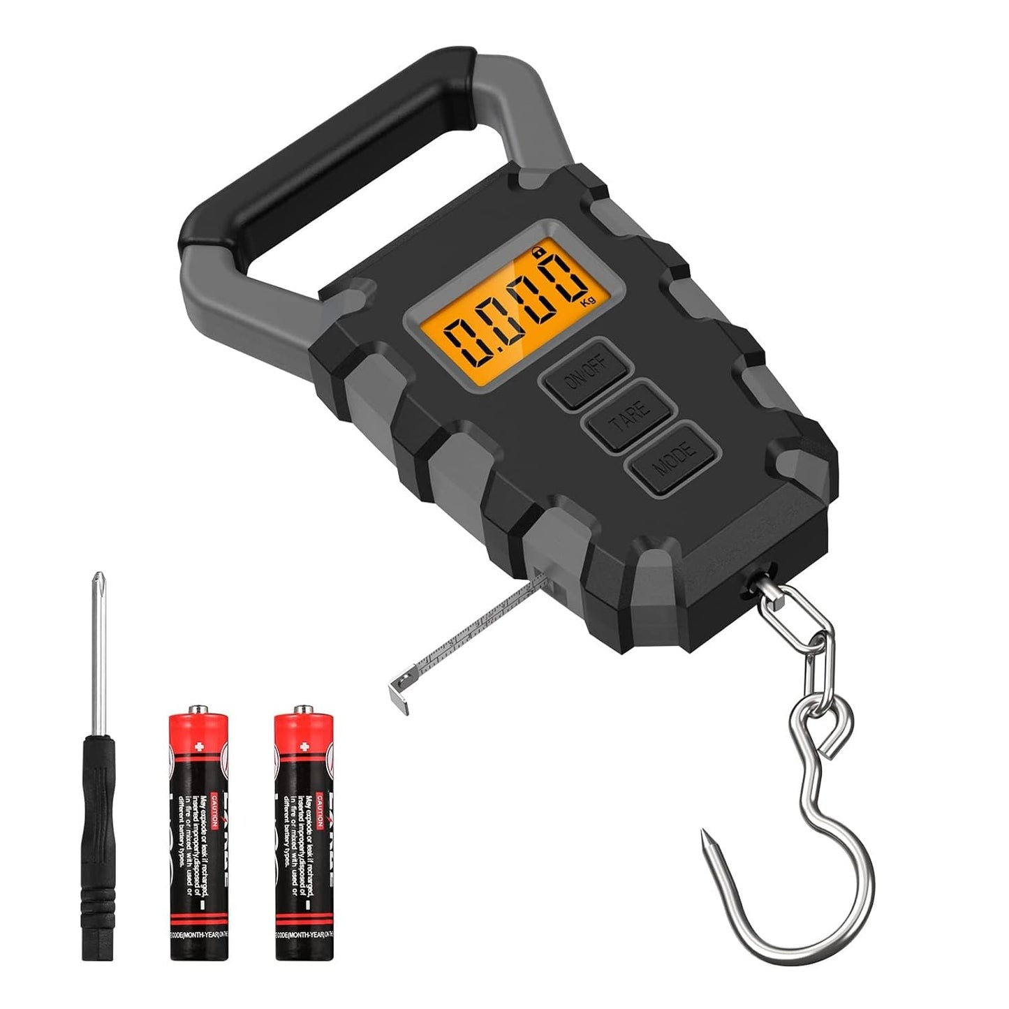 KeeKit Digital Fishing Scale with Ruler, 110lb/50kg Electronic Digital Luggage Scale, Waterproof Fishing Postal Hanging Hook Scale with Measuring Tape, Backlit LCD Display