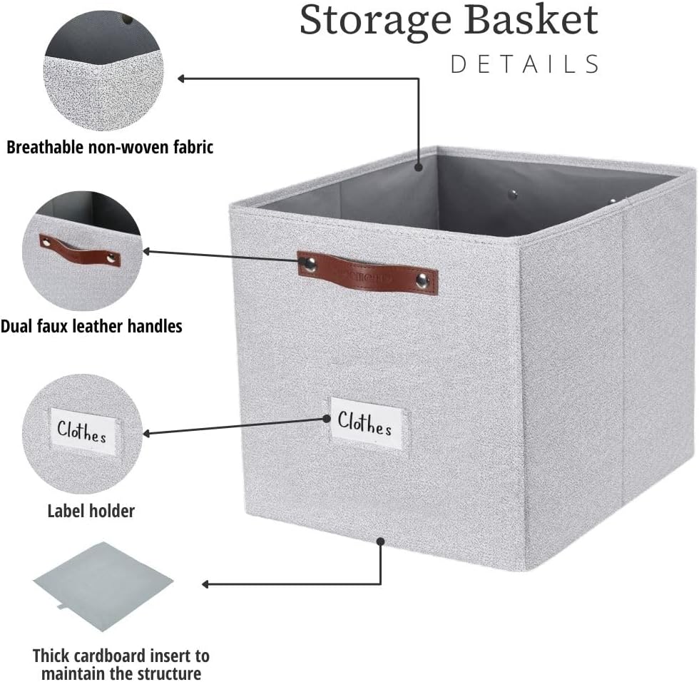 DECOMOMO Cube Storage Bin, Storage Cubes with Labels, Baskets for Shelves Kallax Linen Closet Organizers (Cube 10.5x11"/ 6pcs, Black)