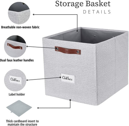 DECOMOMO Cube Storage Bin, Storage Cubes with Labels, Baskets for Shelves Kallax Linen Closet Organizers (Cube 10.5x11"/ 6pcs, Black)