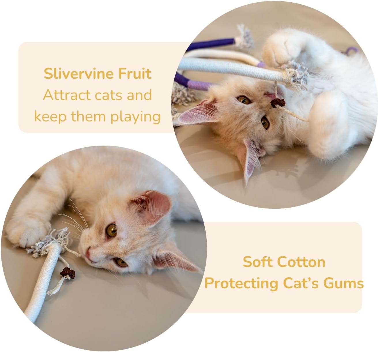 Cat Chew Long Rope Toys(27.5 Inch) 3PCS Refillable Catnip and Silvervine, Interactive Toy for Indoor Cats & Kittens, Safe Dental Chew Toys for Teeth Cleaning & Stress Relief