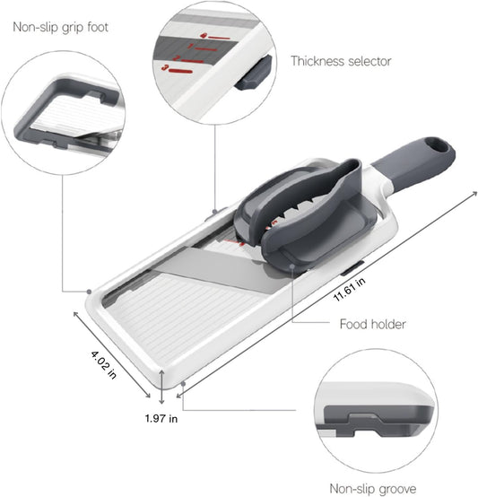 ZKIRON Multi Handheld Mandoline Slicer - Adjustable Stainless Steel Blade, Comfort Grip, Safety Features, Easy to Clean, Ideal for Speedy Slicing of Fruits and Vegetables (Gray) - PuriLite