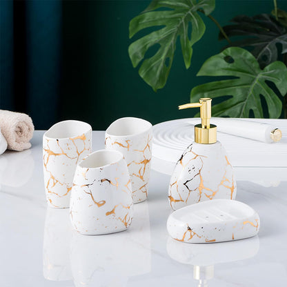 White Bathroom Accessories Set,Modern Countertop Bathroom Decor,Luxury 6 Piece Bathroom Accessory Set,Complete with Soap Dispenser,Toothbrush Holder,Tumbler,Tray