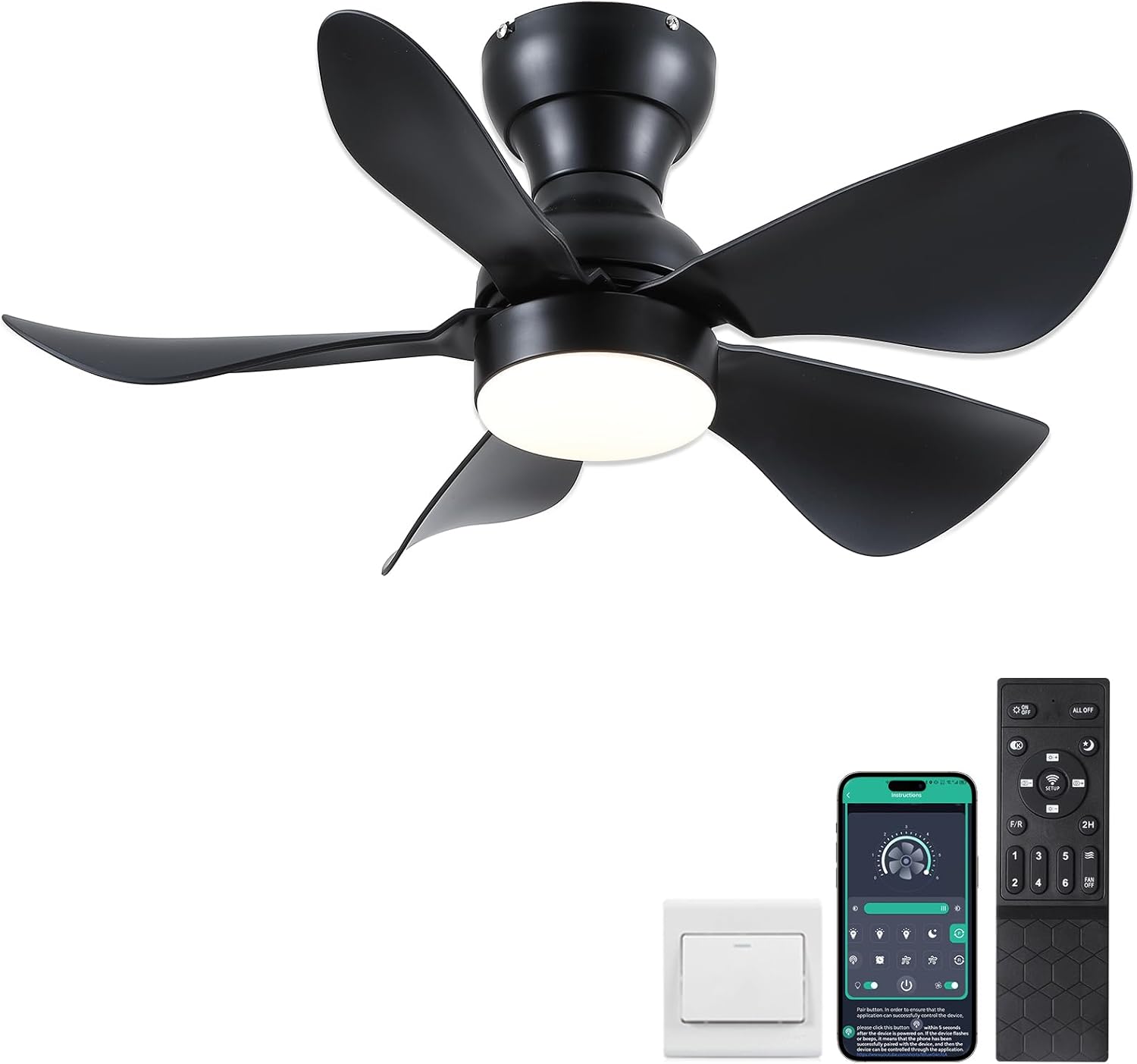 Modern Ceiling Fans with Lights Remote/APP Control, 29" Flush Mount Ceiling Fans with 3 CCT Dimmable Lights, Low Profile Ceiling Fans with 5 Propeller Blades LED Lights for Kids Room Bedroom, Brown - PuriLite