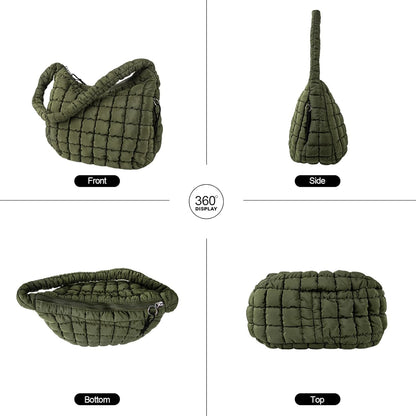 Quilted Puffer Tote Bag Large Crossbody Shoulder Bag with Zipper, Nylon Hobo Oversized Handbag
