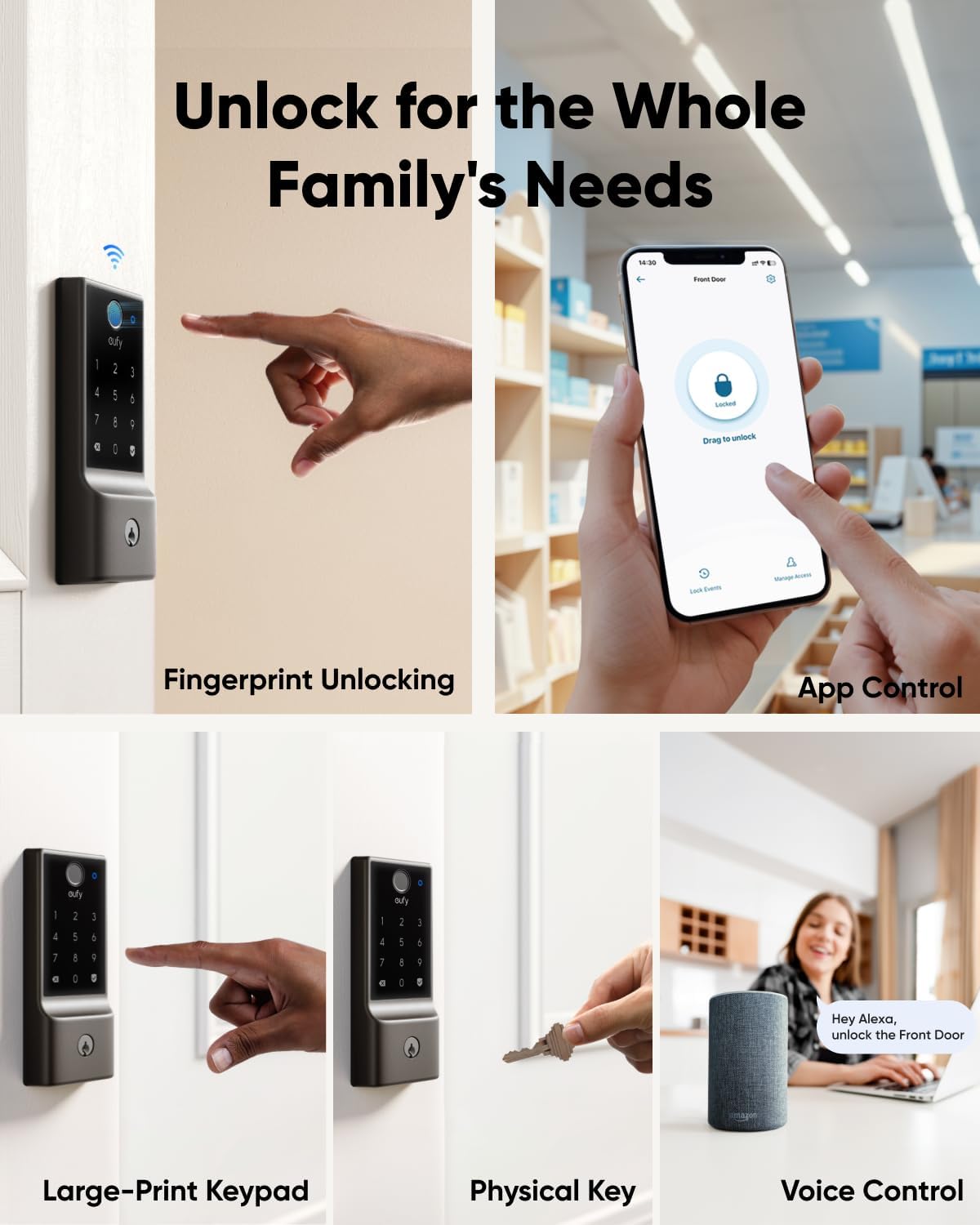 eufy Smart Lock E30, Fingerprint Keyless Entry Door Lock, Smart Door Lock for Front Door, Supports Matter, Apple Home, Alexa, Google Home, SmartThings