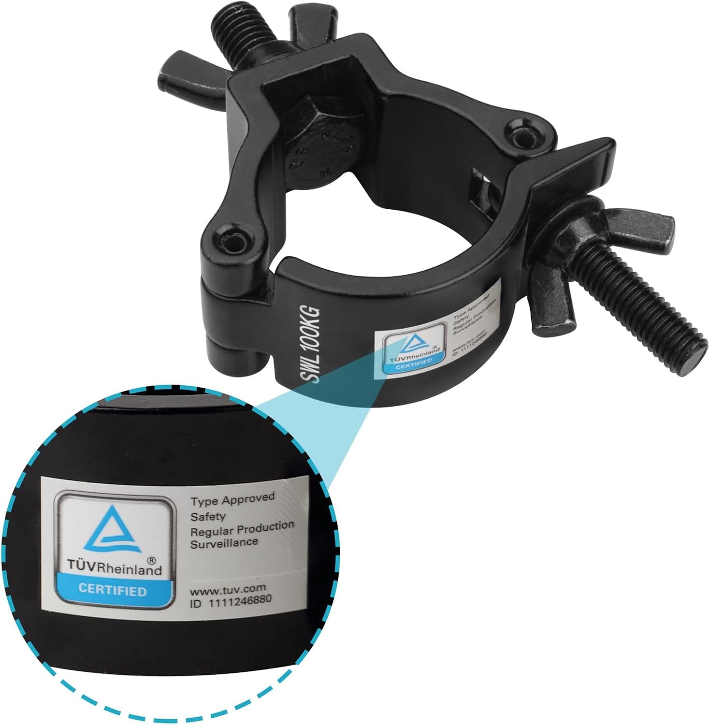 4 Pack 2"(50.8 mm) Black Light Clamps Truss DJ O Clamp, Max. Load 100 KG(220 LBs), TUV Certificated