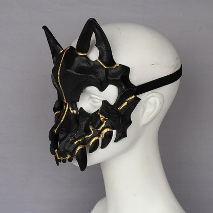 Joukavor Wolf Skull Mask Animal Skeleton Mask Japanese Mask Werewolf Mask (A-Black)