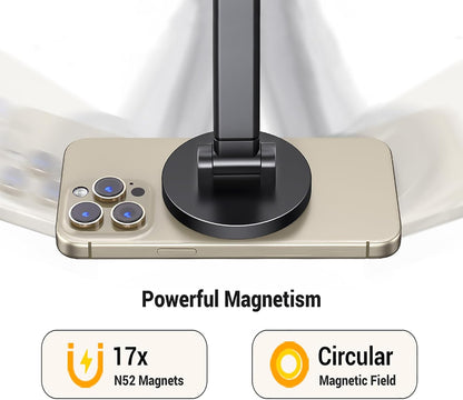 UGREEN Magsafe Phone Stand Magnetic Holder for Desk 360° Rotating Adjustable Height Foldable Portable Travel Mount Metal Ring Compatible with iPhone 16 15 Pro Max 14 13 12,Galaxy S24 Ultra S23