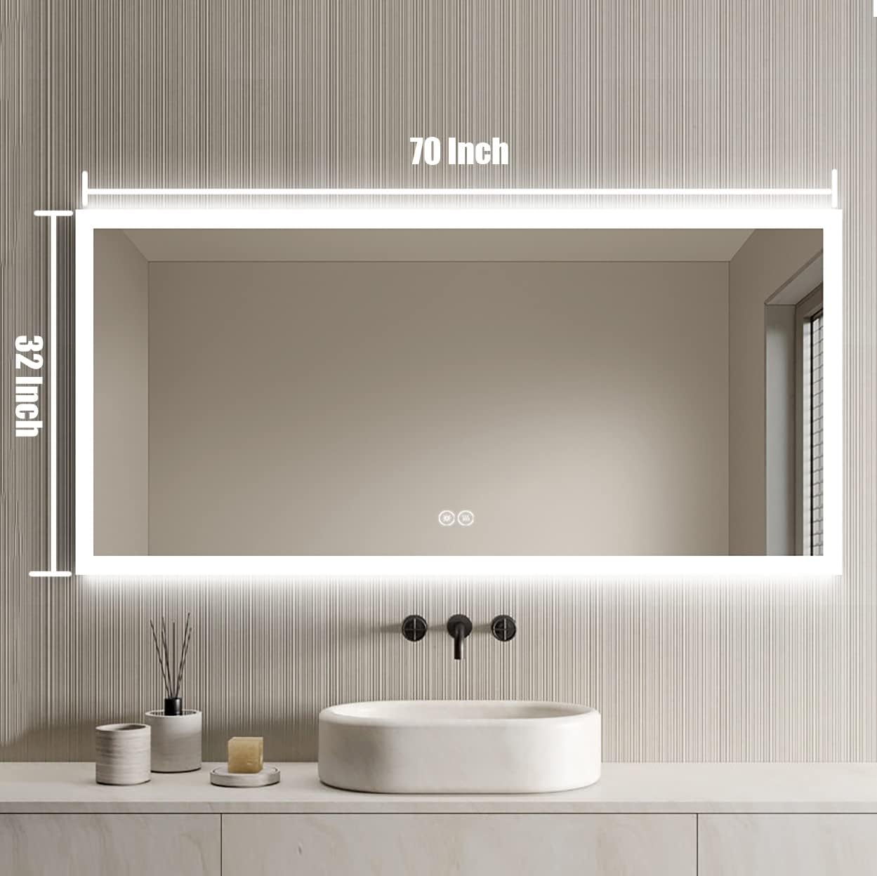 DP Home LED Lighted Bathroom Vanity Wall Mirror with Touch Button, Dimmable, Vertical & Horizontal Mount Mirrors 70 x 32 in E-N031-7032-TS Wall Mounted Makeup LED Vanity Mirror