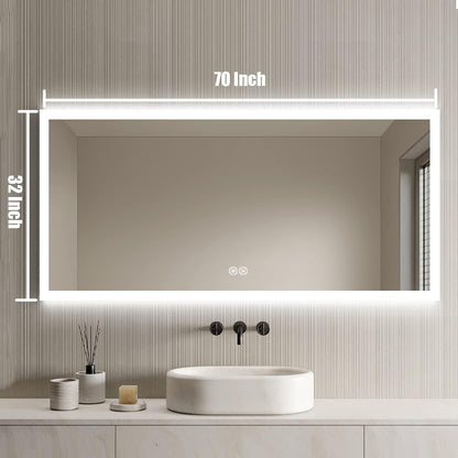 DP Home LED Lighted Bathroom Vanity Wall Mirror with Touch Button, Dimmable, Vertical & Horizontal Mount Mirrors 70 x 32 in E-N031-7032-TS Wall Mounted Makeup LED Vanity Mirror