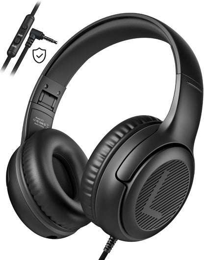 awatrue Kids Headphones with Microphone, Wired Headphones for Kids 85/94dB Safe Volume Limit, Over Ear Headsets, Boys Girls Childrens Headphones for School/Travel/Fire Tablet/BlueOrange