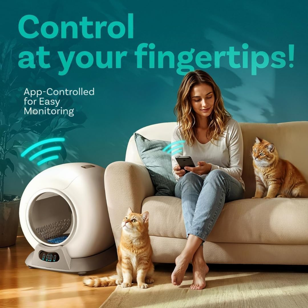 PetCove Self Cleaning Litter Box - Automatic Cat Litter Box up to 75L, App‑Control Cat Litter Box with Integrated Safety Protection, Advanced Odor Control & Smart Weight Monitoring with Cat Litter Bag