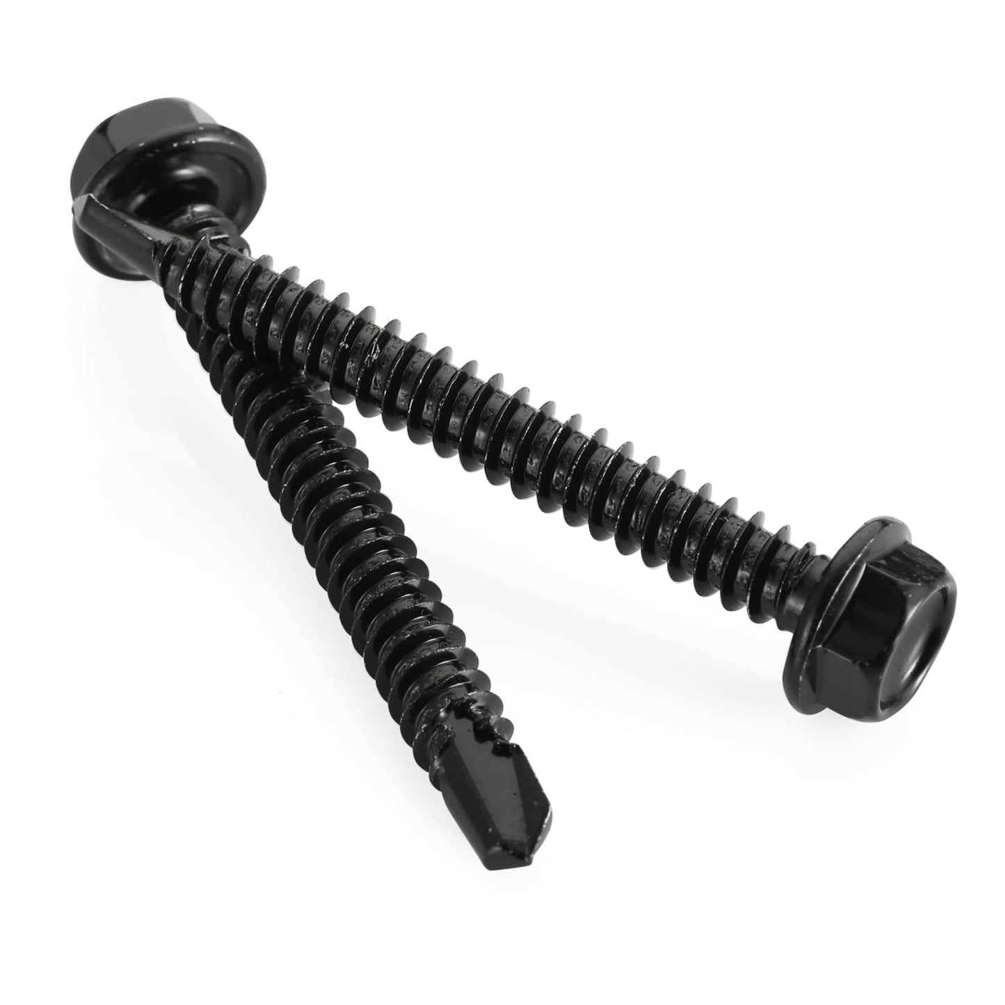 #10 x 1 Hex Washer Head Self Tapping Drilling Screws Black Oxidized, 410 Stainless Steel, 100 PCS