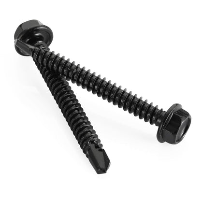 #10 x 1 Hex Washer Head Self Tapping Drilling Screws Black Oxidized, 410 Stainless Steel, 100 PCS