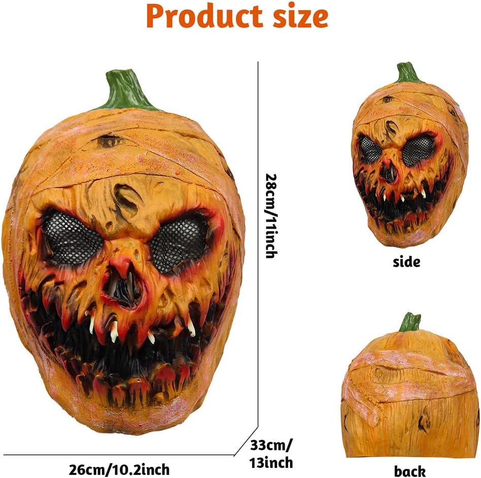 Creepy Halloween Pumpkin Mask, Novelty Latex Scary Halloween Costume Party Props