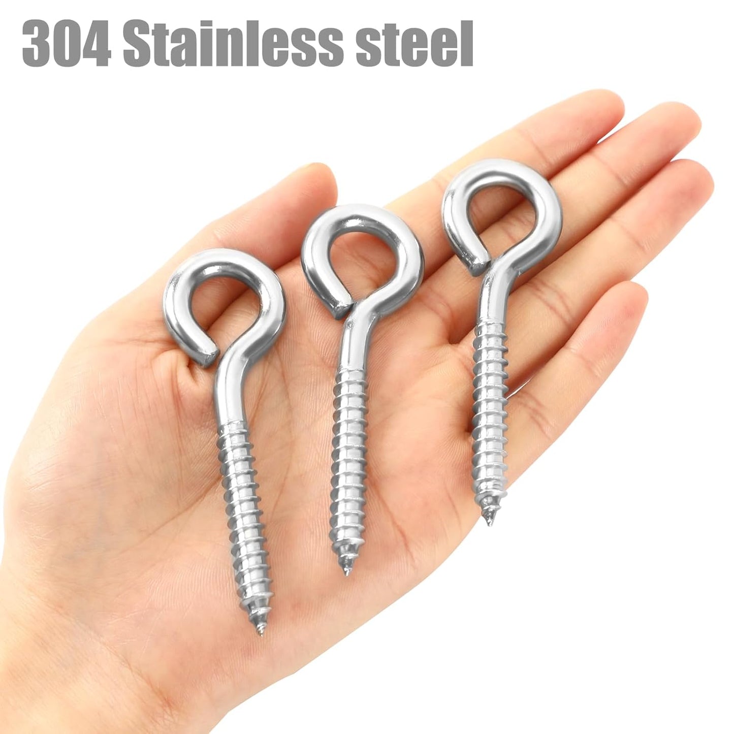 AUGSUN Eye Hooks, 12Pack 2.5 Inch Eye Hooks Heavy Duty 304 Stainless Steel Eye Screw,Screw Eyes Metal Screw Hooks Ring Screws Fasteners Hardware Tools
