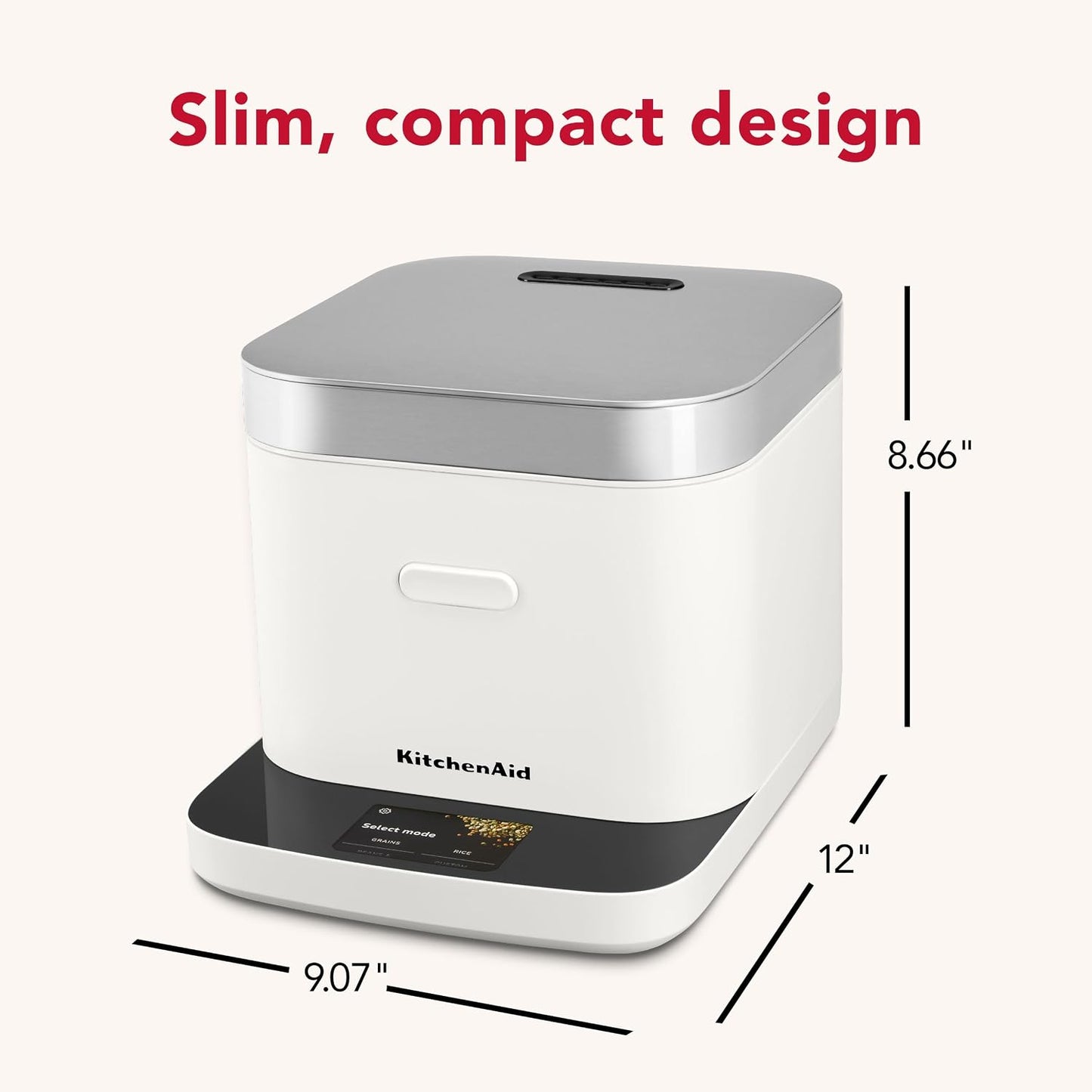 KitchenAid Compact 8 Cup Grain and Rice Cooker with Automatic Sensing and Integrated Scale, KGC2154PL, Porcelain White