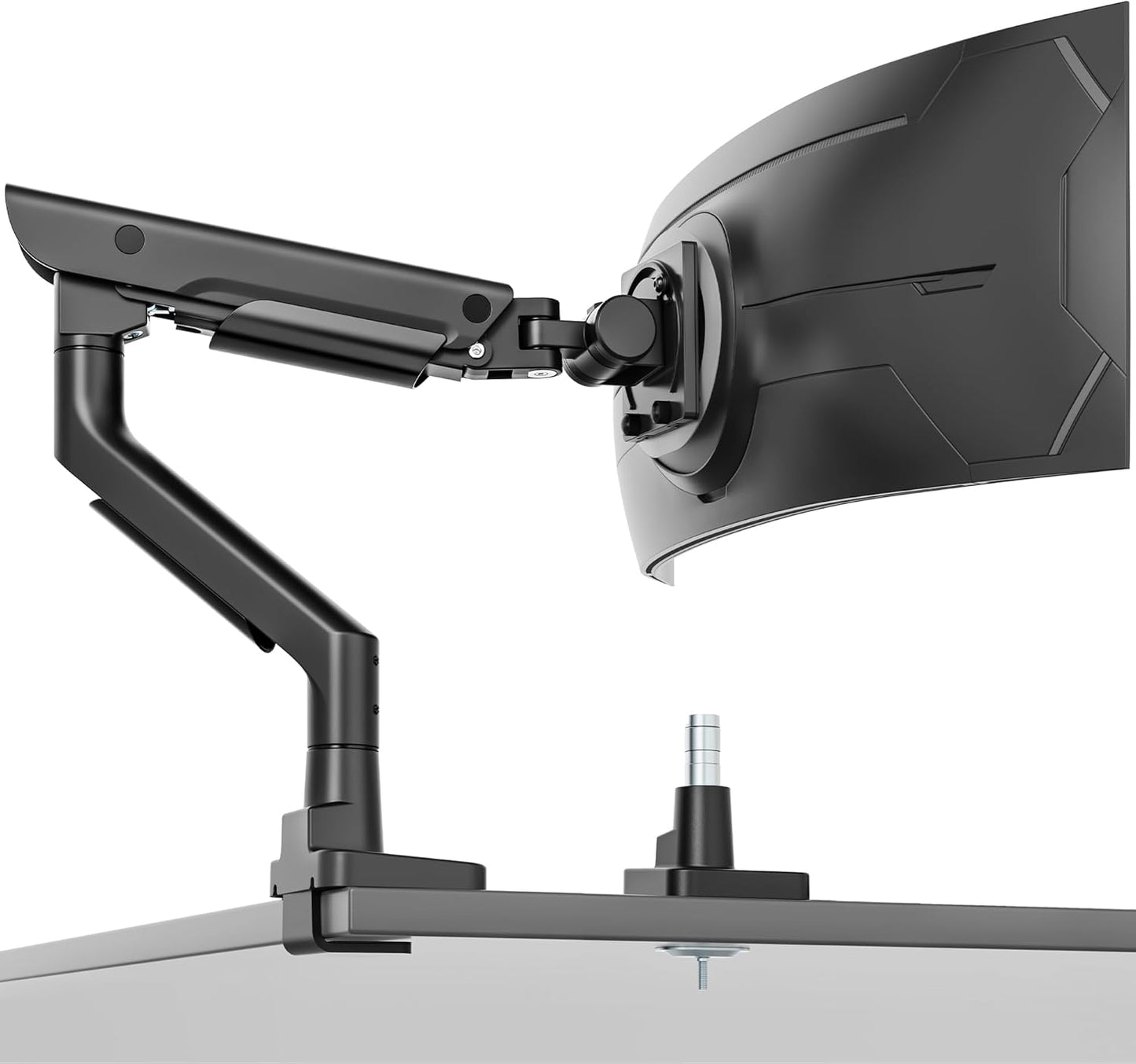 monTEK Premium Aluminum Monitor Arm for 17–57” Ultrawide Screens up to 59 lbs, USB 3.0 Single Desk Mount with Adjustable Gas Spring, Quick-Release Plate, 10-Min Assembly, Clamp/Grommet, VESA 100x100