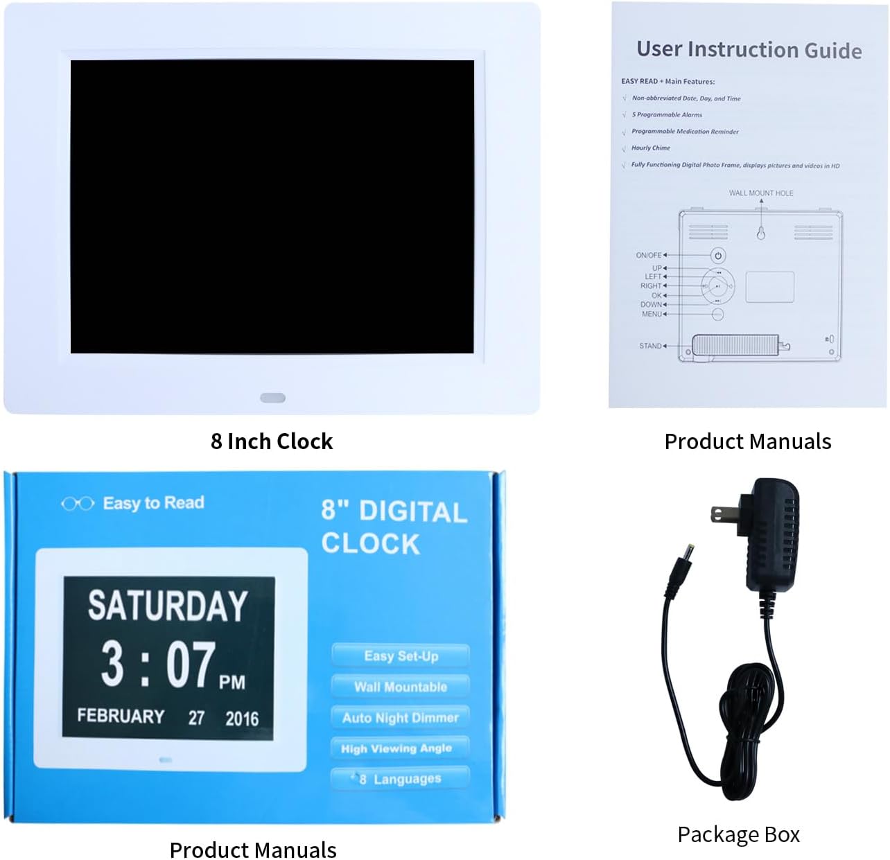 [2025 Newest] Digital Day Calendar Clocks 3 Medicine Reminders Extra Large 8 Inch Non-Abbreviated Day Date Month Dementia Senior Clock for Eldarly Memory Loss Vision Impaired Clock